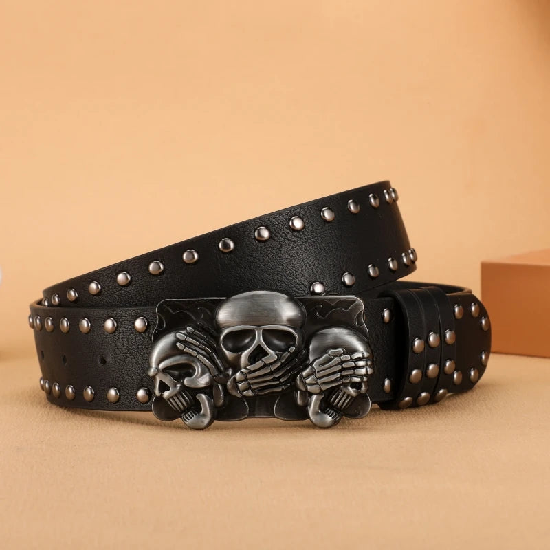 New Women Belt High Quality Luxury Brand Punk Goth Rivet Black Jeans Unisex Men Belt Paw Skull Buckle belt Unisex Waist Belt