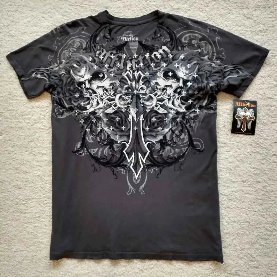 Tshirt American affliction Washed  New Arrival Mens Clothes Tee Shirt Homme Graphic T-Shirts Men Tshirt for Men Ropa Hombre