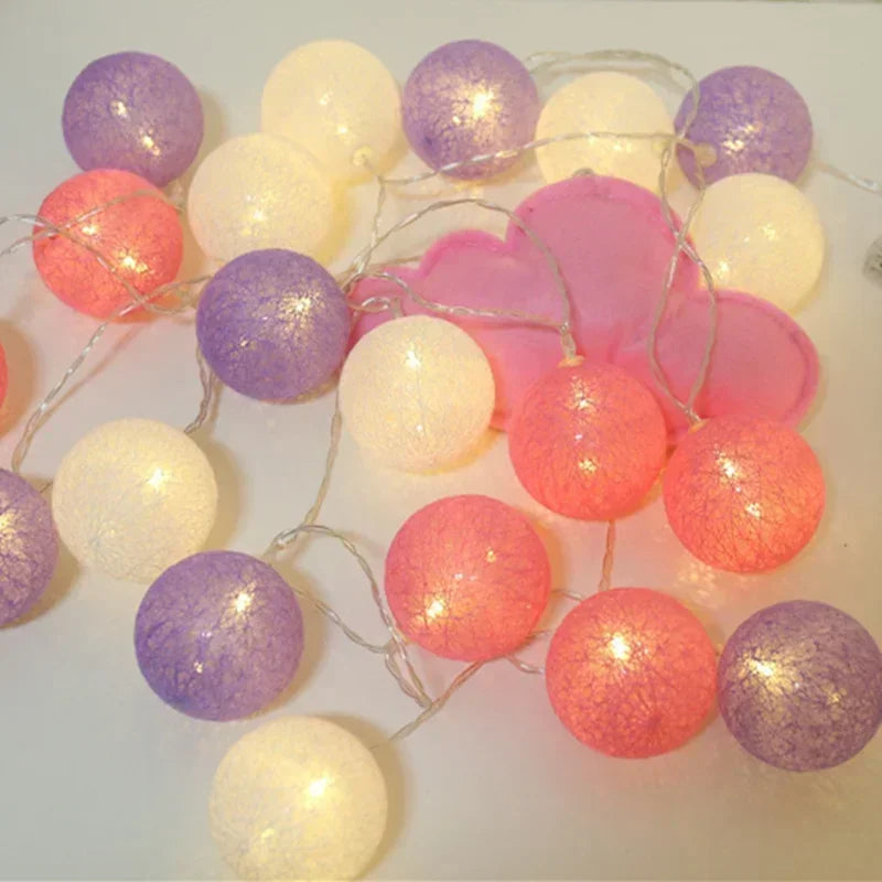 Halloween Cotton Garland Balls Lights String Christmas Outdoor Hanging Party Baby Kids Room Bed Fairy Lights Wedding Decorations