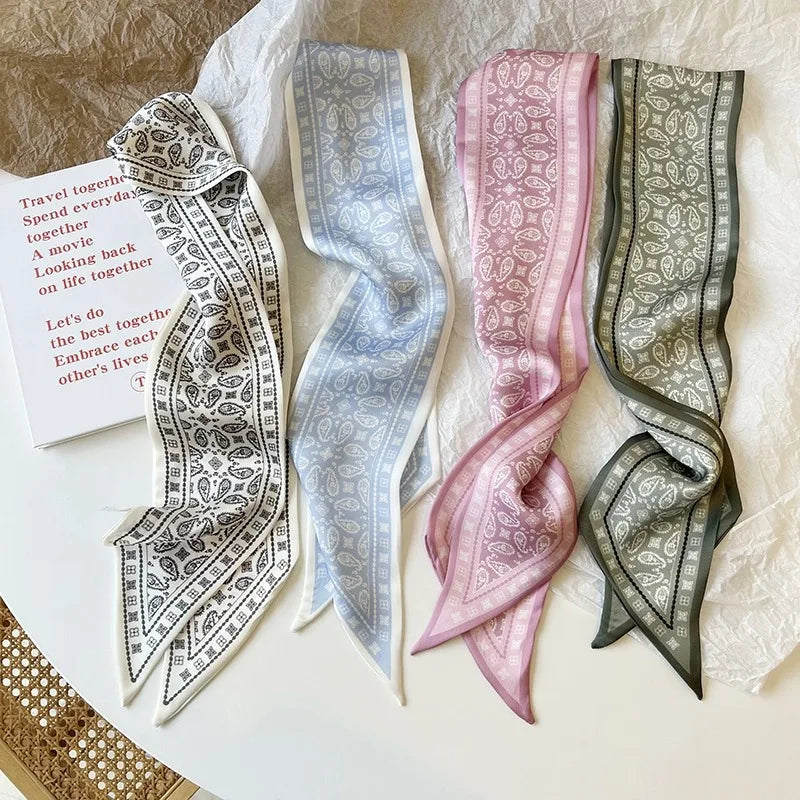 Cashew flower silk scarf double-sided printed for Women, Lightweight Versatile Bandana Style, Daily Office Party Vacation Boho
