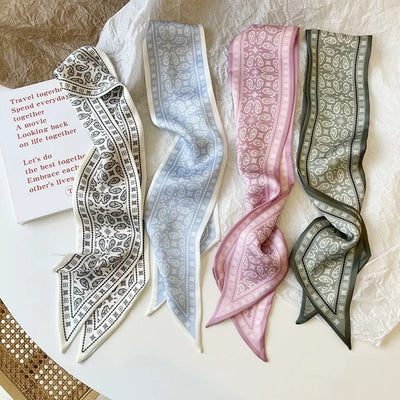Cashew flower silk scarf double-sided printed for Women, Lightweight Versatile Bandana Style, Daily Office Party Vacation Boho