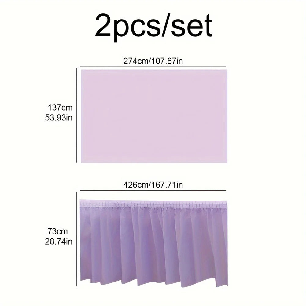 2pcs/set Disposable Paper Tablecloth Skirt Set Rectangular Table Cover And Table Skirt Party Supplies For Events Decoration
