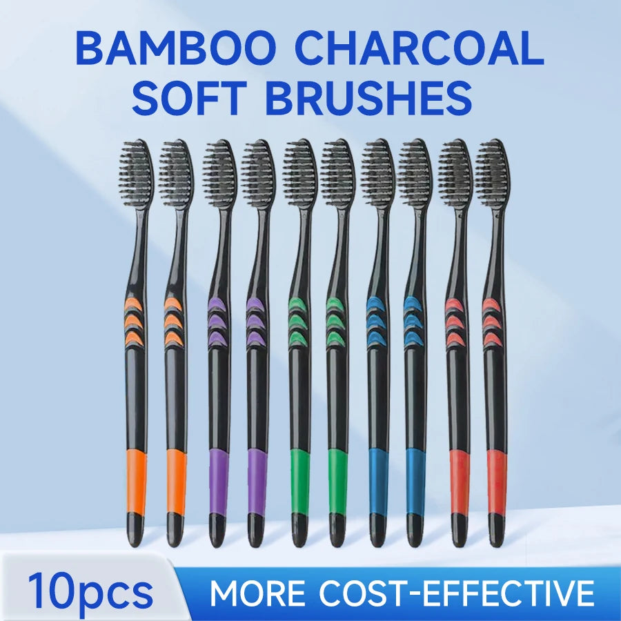 10/20 Pcs Family pack toothbrush, Bamboo Charcoal Soft fur Toothbrush, Travel Carry，Color random