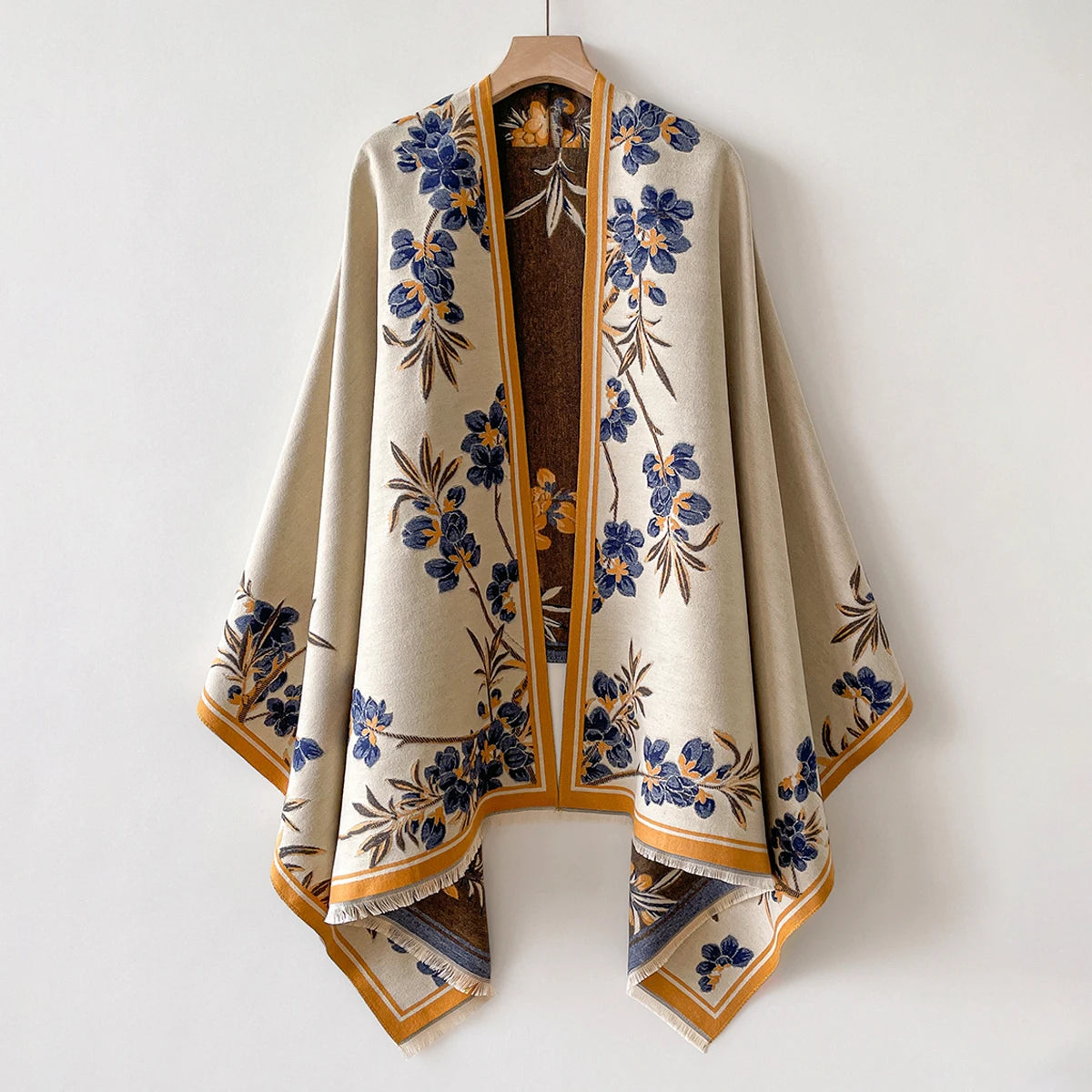 Women's Imitation Cashmere Warm Shawl Ethnic Style Cloak Fashionable Scarves Floral Print Coldproof and Windproof Scraf