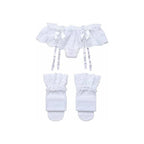 Women Lace Garter Belt and Stockings Set Jacquard Suspenders Panty Satin Bow Mini Skirt Hosiery Mesh Lingerie Pantyhose
