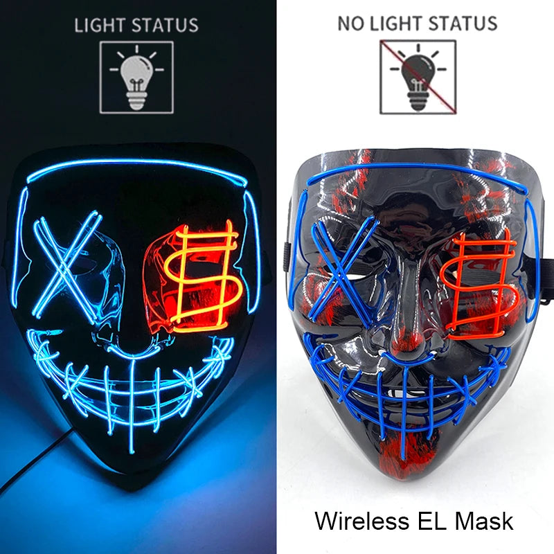 Wireless Neon LED Purge Mask – Glowing Halloween Cosplay Mask
