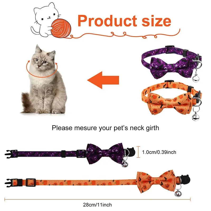 Adjustable Cat Bow Tie Collar – Festive Halloween Design