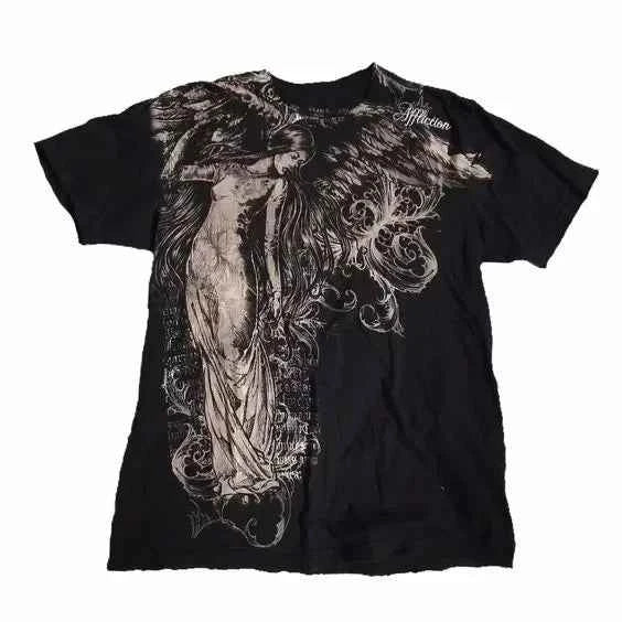2000s American New Retro Casual Hip-Hop Gothic Print Women Clothing  Fashion T shirt Street Short Sleeved Men And Women Y2K Tops