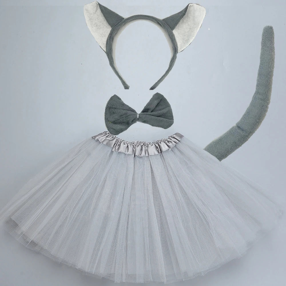Animals  Children  Headband Tutu Skirt Tail Bow Kids  Girl Party Props Elephant Tiger Fox     Halloween Costume Cosplay