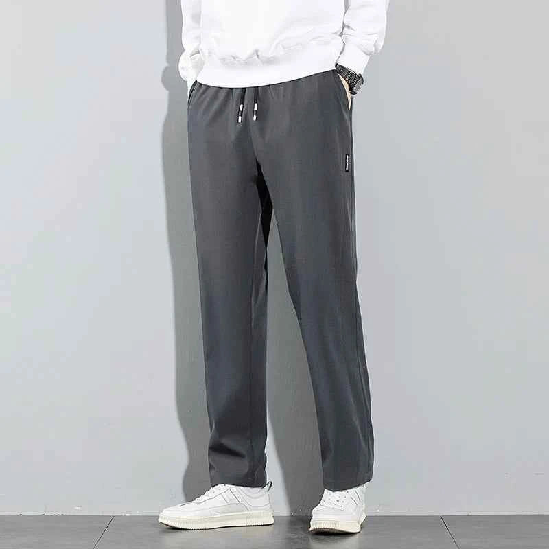 Ice Silk Men's Pants 2025 Summer New Black Gray Thin Business Casual Pants Outdoor Elastic Breathable Straight Leg Sweatpants