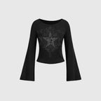 Y2K Grunge Emo Pattern Top Suitable for Autumn E-Girls Millennium Style Women's Aesthetic Gothic Printed Loose Long Sleeve T-shi