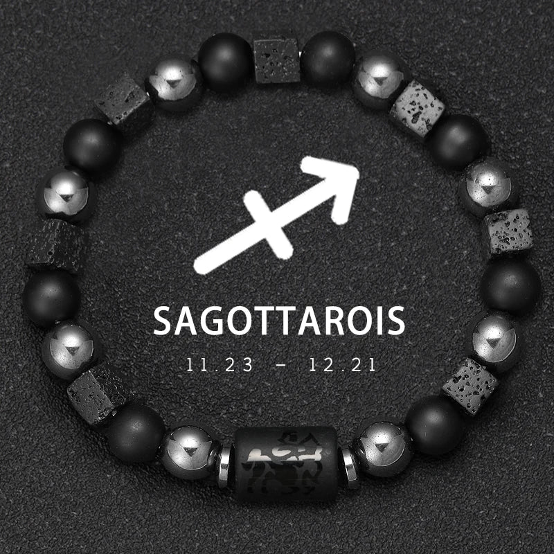 12 Constellation Zodiac Bracele Signs Beads Couples Bracelet Square Volcanic Stone Elastic Charm Bracelet for Women Men Gift