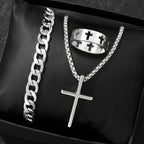 Cross-Style Accessories Set Bracelet Necklace Ring 3 Pieces Stainless Steel Elegant Suitable Both Men Women Fashionable Gift Set