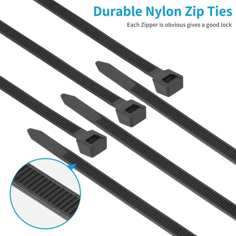 100Pcs Nylon Cable Ties Self-locking Cord Ties Straps Adjustable Cables Fastening Zip Ties 8x150/200/250/300/350/400/450/500MM