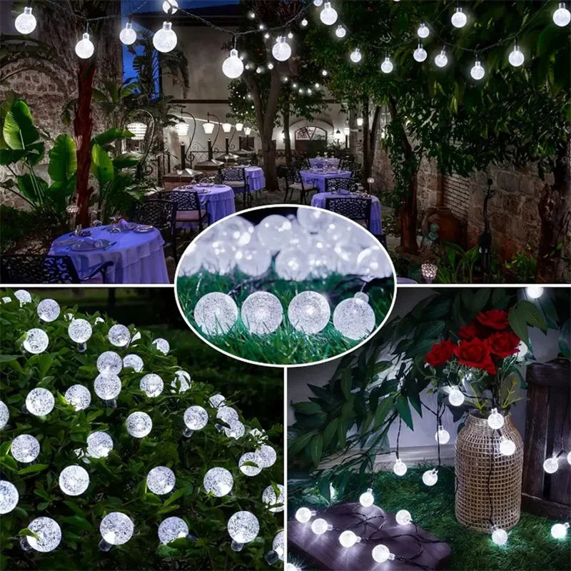 LED Solar String Lights Outdoor Crystal Ball String Light 8 Modes Lighting Solar Camping Lamp for Halloween Christmas Decoration