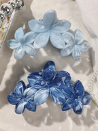 2Pcs Hawaiian Blue Gray Sapphire Marble Flower  Hair Claw Clip for Women Shark Clip Bohemian Hair Accessories Gradient Hairpins