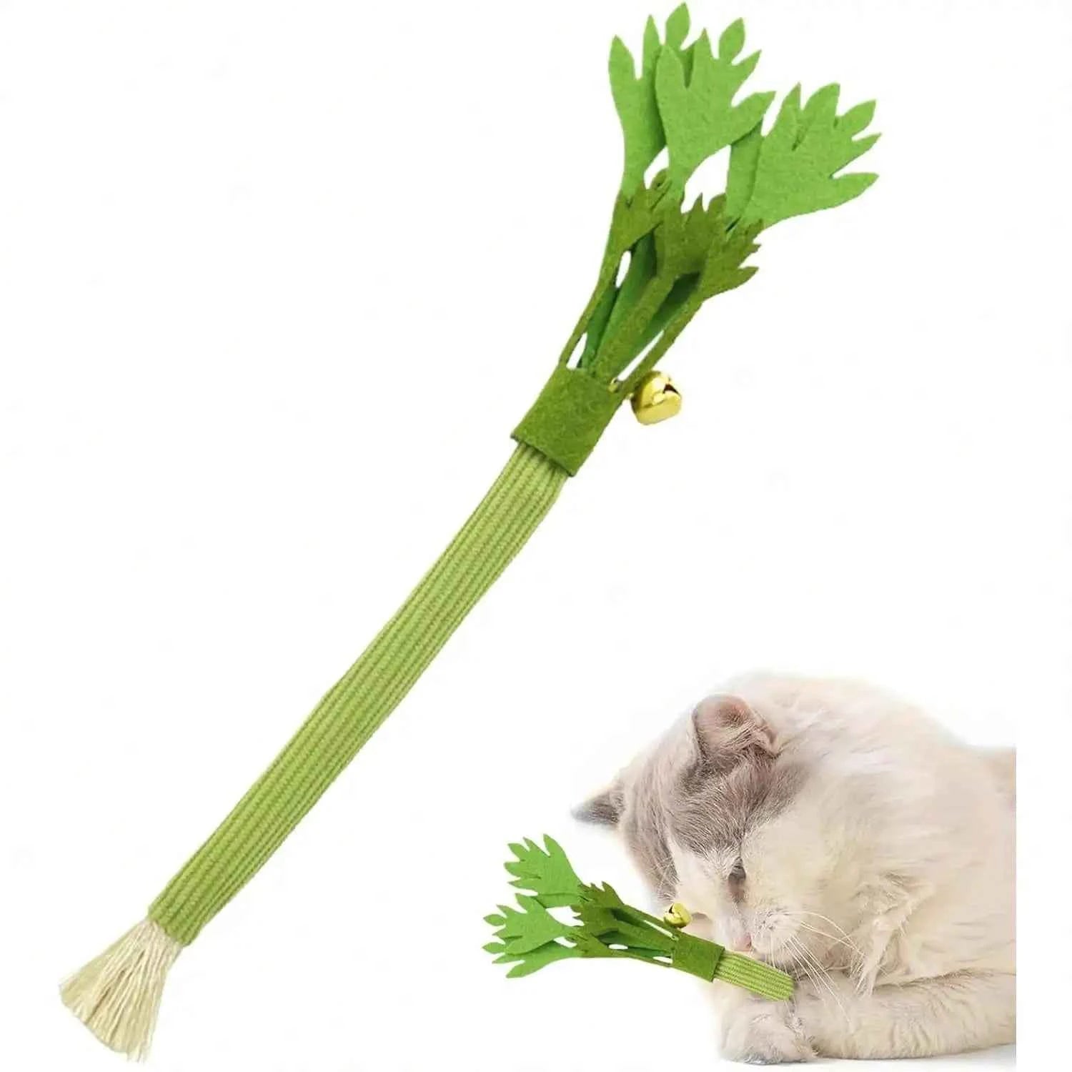 Silvervine Cat Toy Realistic Celery Chew Toy with Bell for Cats