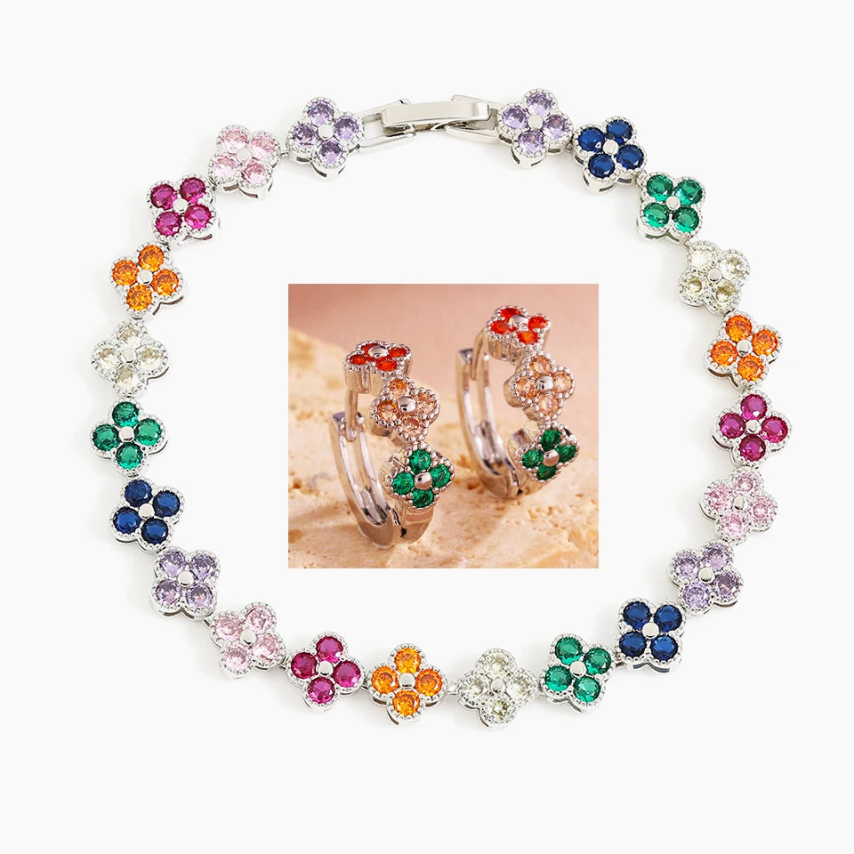 RAKOL Colorful Clover Zircon Bracelet Fashion Charm Gorgeous Charm Exquisite Cute Sweet Shining Crystal Jewelry Gift