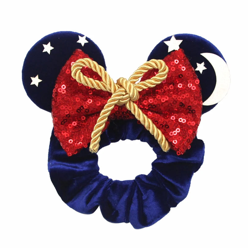 Cute Mouse Ears Velvet Scrunchies Hairband Women Elastic Ponytail Holder Girls Sequin Bow 2023 Kids Party DIY Hair Accessories