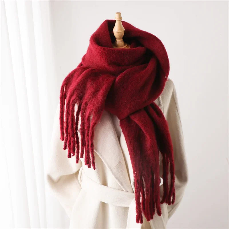 Women’s Warm Winter Pashmina-Feel Tassel Shawl Scarf