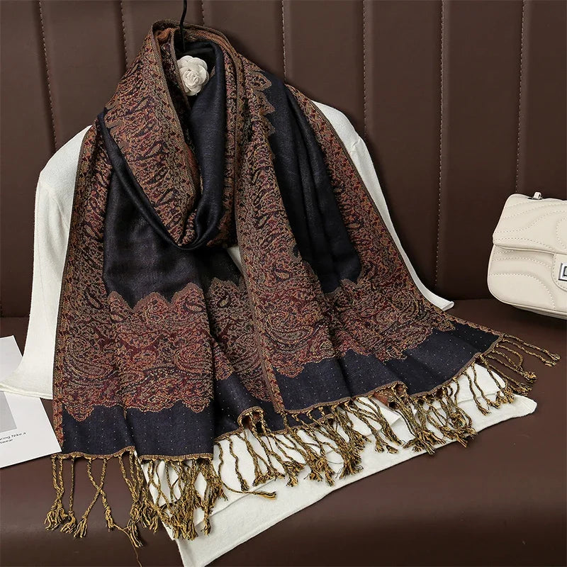 2025 new ethnic style retro shawl cashew flower geometric scarf cloak tassel scarf multi-color variety options available
