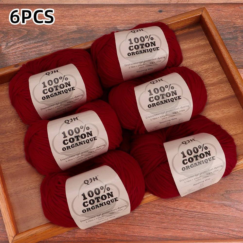 6pcs Cotton Soft Breathable Yarn Thread Set-Perfect for Hand Knitting, Crocheting, Weaving Hats, Scarves, Dolls, Bags, Sweaters
