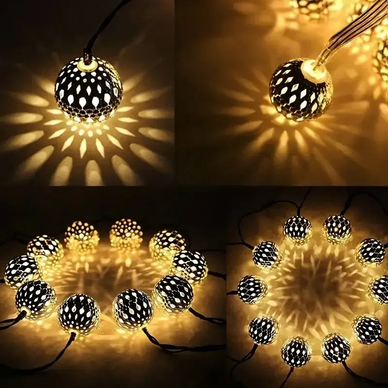 Outdoor Solar Moroccan 50/30/20LED Ball Lights 8 Modes Solar Light String for Camping Christmas Halloween Party Wedding Decor