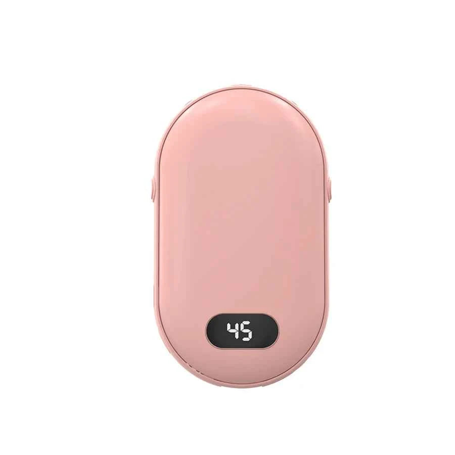 Double-sided heating with two temperature settings, this pocket hand warmer can be recharged