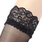 Women Flower Transparent Silk Stocking Female White Sexy Slim Hosiery High Knee Cuff Tights Elastic Fashion High Stockings