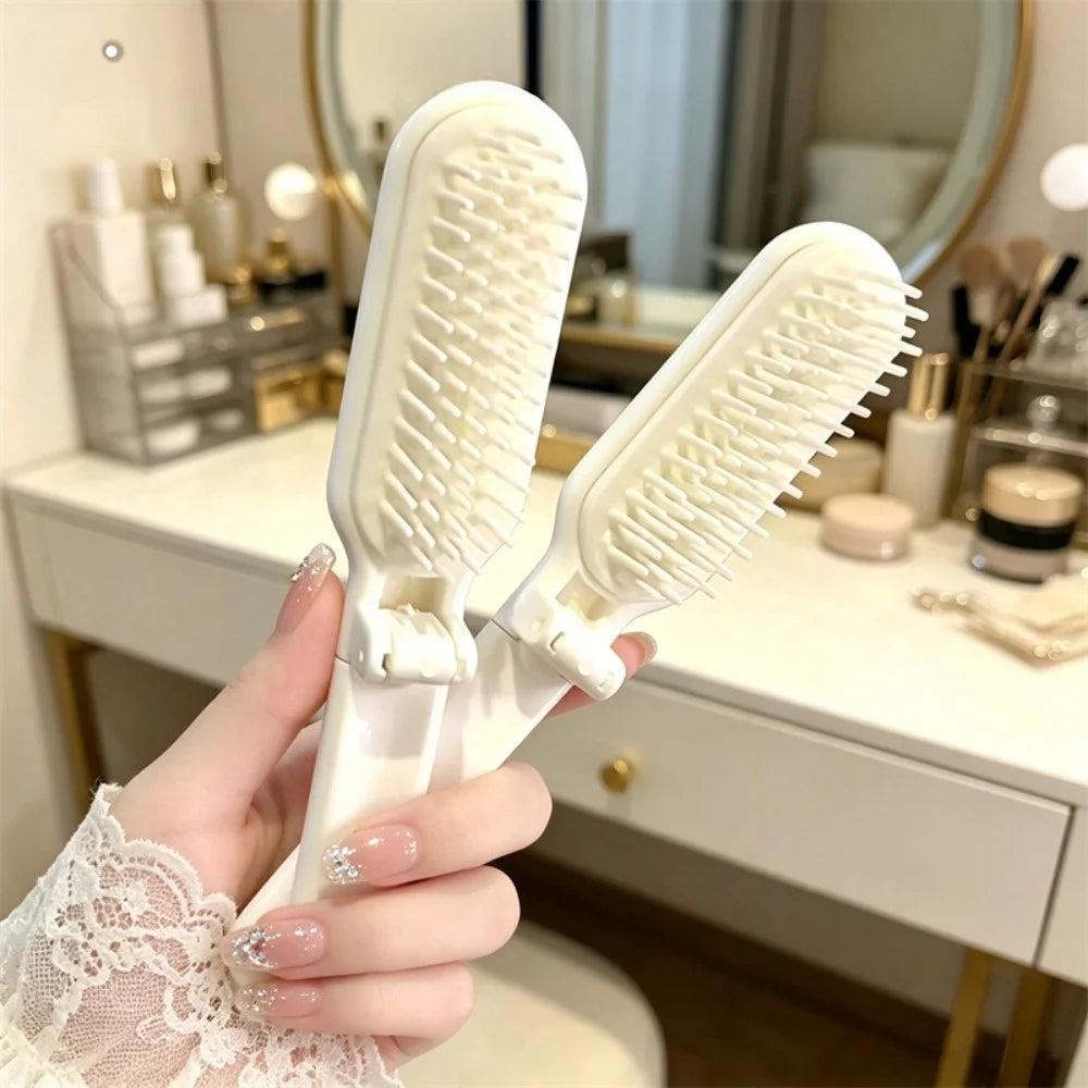 Miffy Foldable Hair Brush Cute Rabbit Portable Anti-static Comb Scalp Massage Detangling Travel Hair Styling Tool for Girls