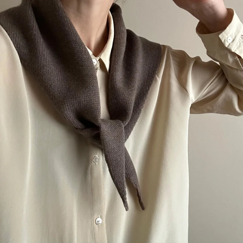100% Australian Wool Knitted Triangle Scarf Shawl Women's Autumn  Winter Warm Neck Protection Scarf Decorative  Small Scarf