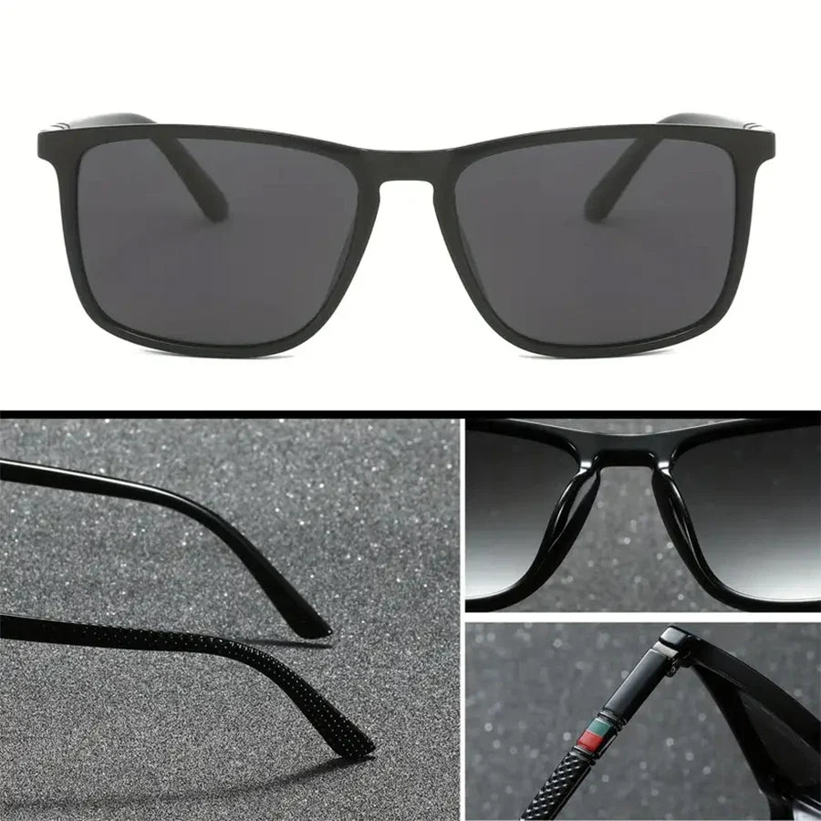 Classic Square Men’s Sunglasses Lightweight Black Frame for Travel & Daily Wear