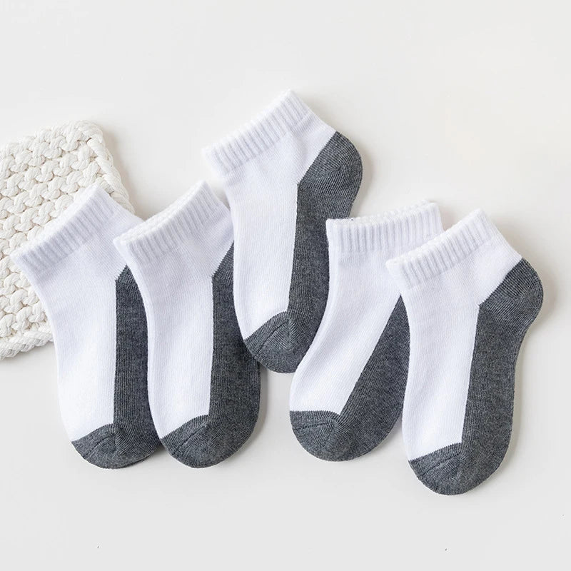 12 pairs basic children's short socks - white and gray design, breathable - suitable for boys and girls back-to-school season