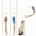Natural Wooden Cat Teaser Wand for Interactive Indoor Cat Play