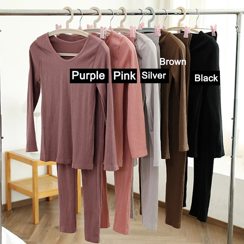 1 Set Warm Thermal Underwear Sexy Ladies Intimates Long Johns Women Shaped Sets Female Middle Collar Thermal Shaping Clothes
