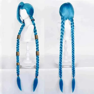 LOL Jinx Cosplay Wig Long Braided Blue The Loose Cannon Wig with Blue Braid Heat Resistant Synthetic Hair Anime Wigs
