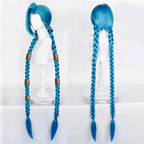 LOL Jinx Cosplay Wig Long Braided Blue The Loose Cannon Wig with Blue Braid Heat Resistant Synthetic Hair Anime Wigs