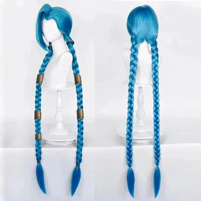 LOL Jinx Cosplay Wig Long Braided Blue The Loose Cannon Wig with Blue Braid Heat Resistant Synthetic Hair Anime Wigs