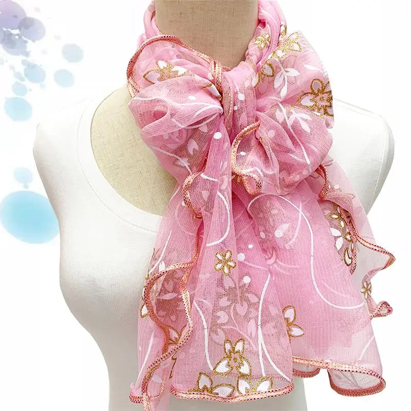 Lace Scarf Women Lightweight Hijab Elegant 2024 Print Silk Neckerchief Shawl Wraps Headband Handle Hair Accessories Bandana