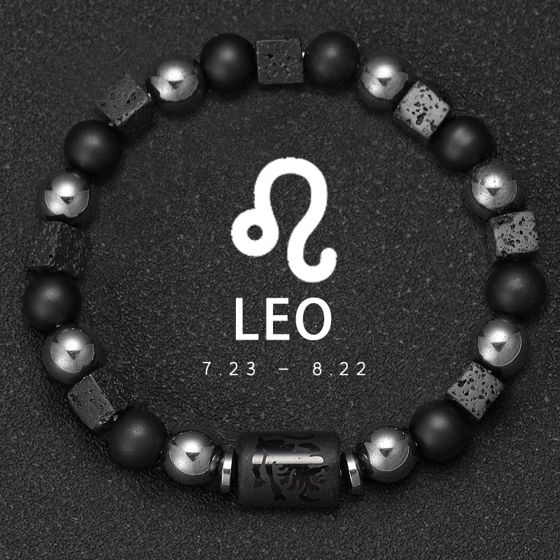 12 Constellation Zodiac Bracele Signs Beads Couples Bracelet Square Volcanic Stone Elastic Charm Bracelet for Women Men Gift