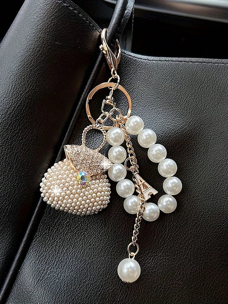 Korean Pearl Beads Diamond Studded Key Chain Advanced Exquisite Bag Pendant Holiday Gifts ﻿ ﻿