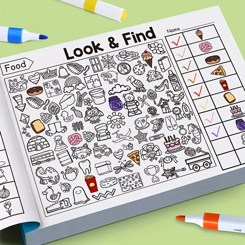 Children's Hidden Object Coloring Book, Contains 100+ Search and Coloring Activities - Interactive Search and Coloring Activity Workbook, Suitable for School, Home, Travel - Educational Puzzle Book, Coloring Exercise Book, Ea