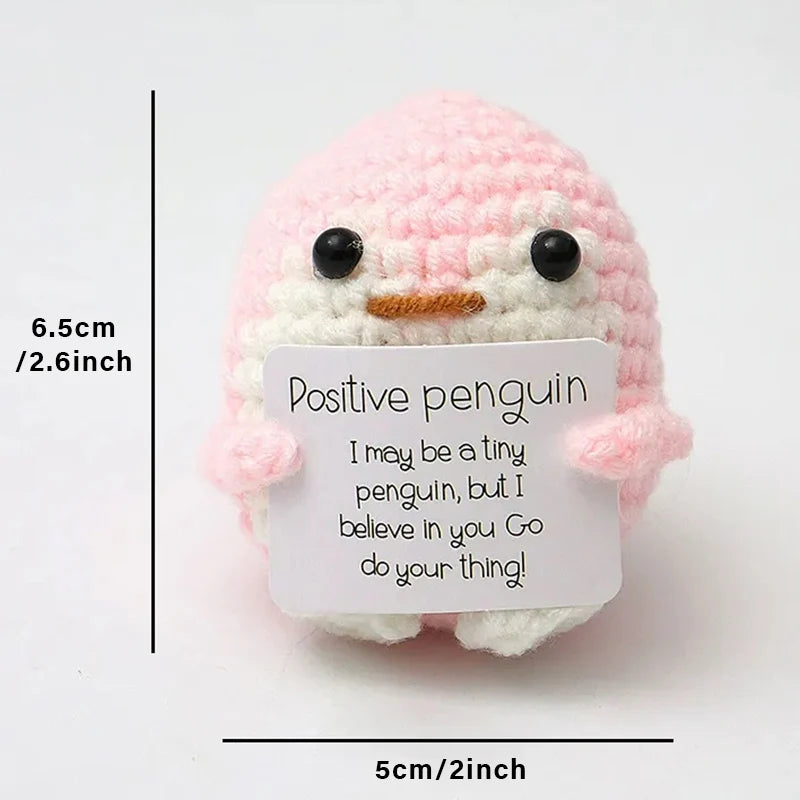 Positive Energy Duck Doll Hug Pocket Mini Handmade Plush Wool Knitting Dolls Funny Emotional Support Crochet Gift for Birthday