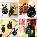 12pcs Easter Magic Scratch Paint Easter Eggs Crafts DIY for Making Holiday Gifts Egg Basket Fillers Party Decorations