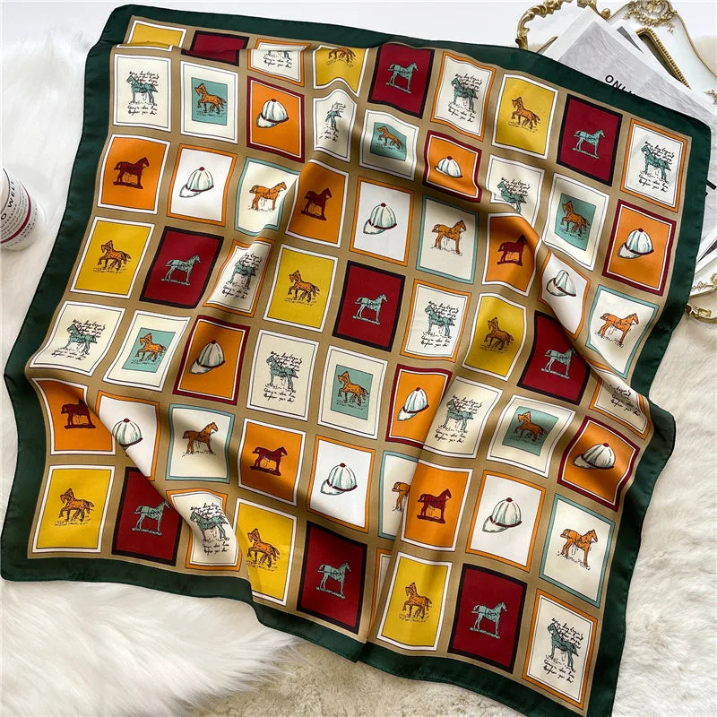 2025 Silk Shawl Print Headscarf Cat Hair Wrap Neckerchief Female Satin Square Scarf For Women Headband Foulard Hijab Bandana
