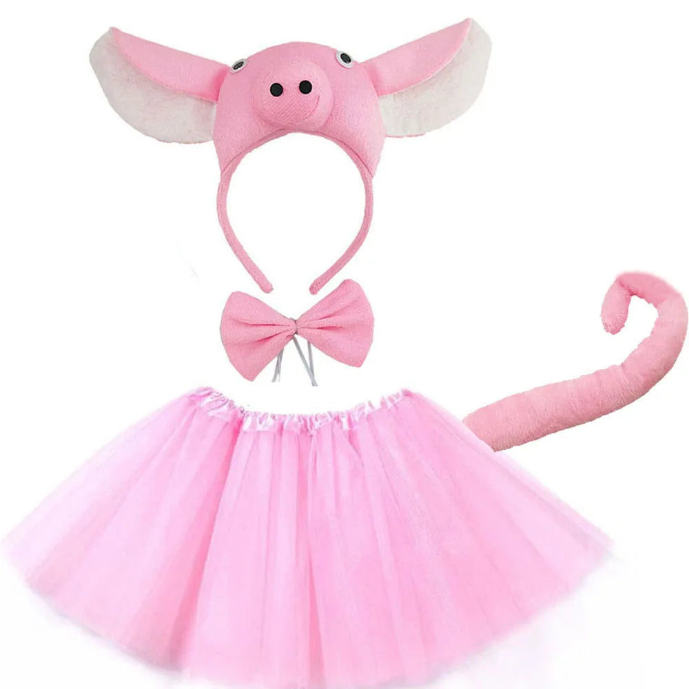 Animals  Children  Headband Tutu Skirt Tail Bow Kids  Girl Party Props Elephant Tiger Fox     Halloween Costume Cosplay