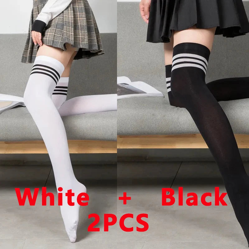 Women Over Knee Socks Thigh High Sock Girl Black White Knee Half Stockings  Women Pink Long Socks CTW063