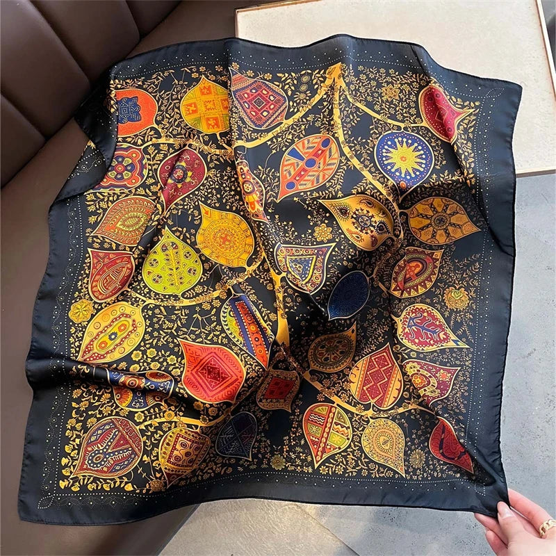 2025 Silk Shawl Print Headscarf Cat Hair Wrap Neckerchief Female Satin Square Scarf For Women Headband Foulard Hijab Bandana