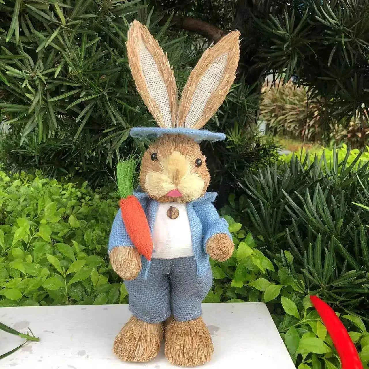 Easter Rabbit Decoration Bunny Figure Cattail Craft Ornament Home Holiday Cute Bunny Home Decoration Easter Rabbit Decoration