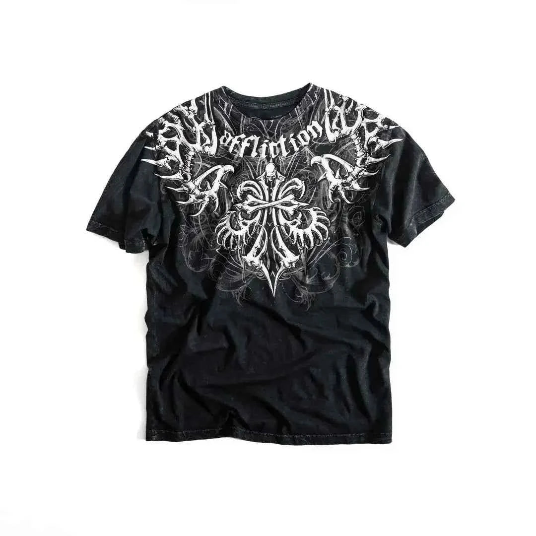 2000s affliction T shirt Clothes Retro Punk Hip Hop Graphic Print Oversized T Shirt Mens new Round Neck Cotton Short Sleeve Tops